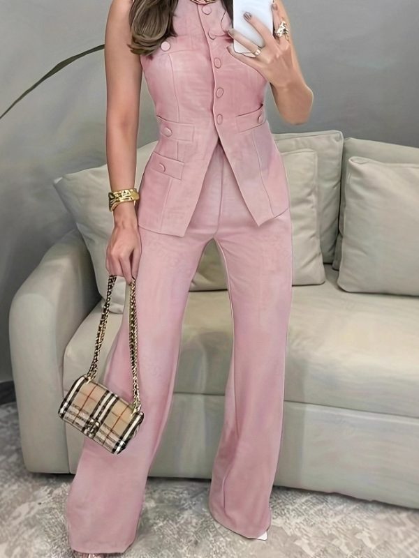 Womens Stylish Form-fitting Solid-color Sleeveless Pantsuit