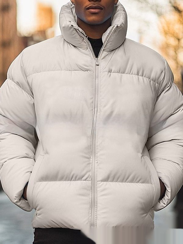 Solid-color Fleece-lined Down Jacket For Men