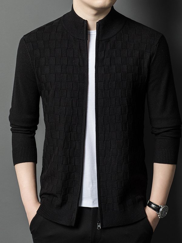 Mens Slim-fit Casual Sweater With A Stand-up Collar And Zipper