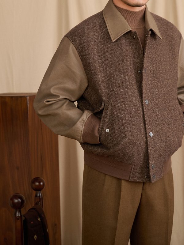 Fashionable Formal Jacket With A Lapel And Patchwork Design Offering Warmth