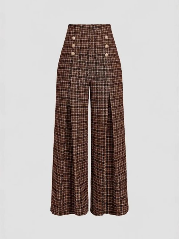 Spring Summer Chic Commuter High-Waisted Versatile Plaid Striped Retro Pants